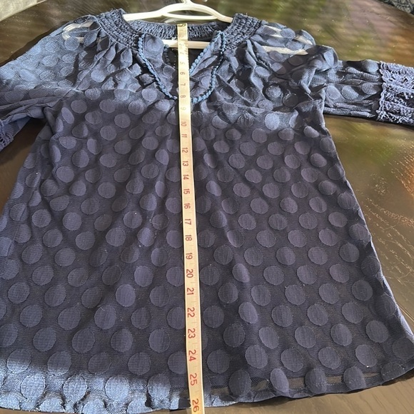 Alfani Petite Navy Blue Sheer & Lace Top - Picture 6 of 7